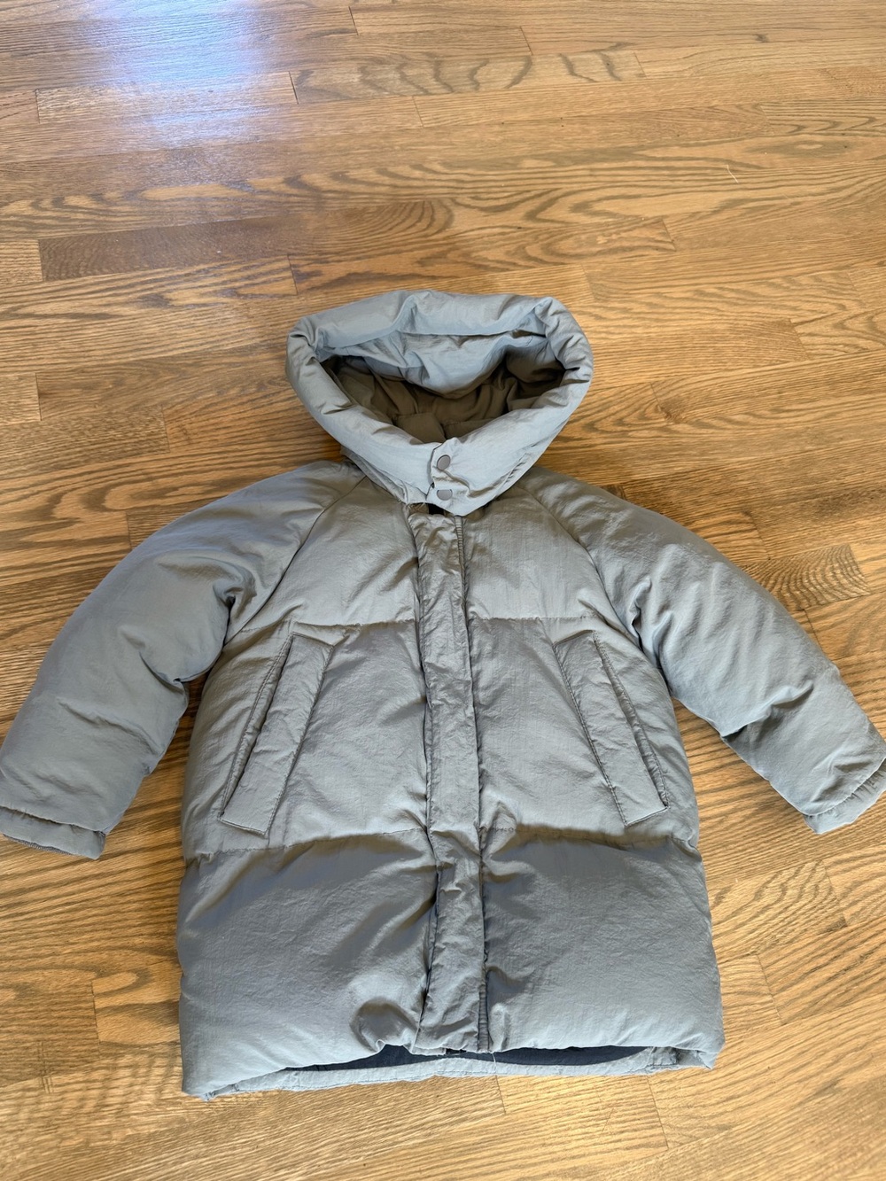 Zara Toddler Hooded Down Puffer Coat in Gray Size 4-5T